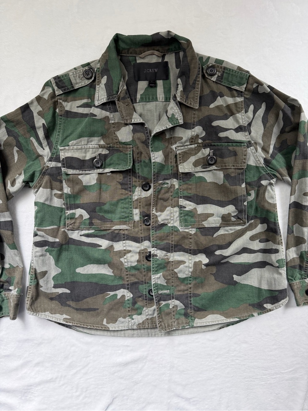 J. Crew Women's Camouflage Utility Jacket in Green, Brown & Black - Large